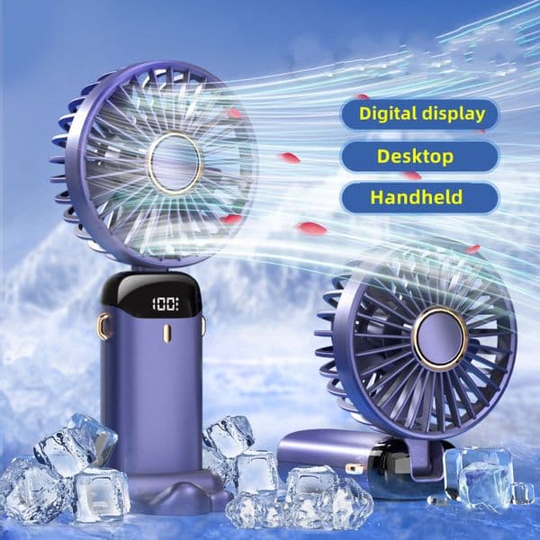 USB Mini Handheld 5-gears Wireless Electric Portable Conditioner Rechargeable Desktop Fans Folding Hanging Neck LED Digital Display Fan