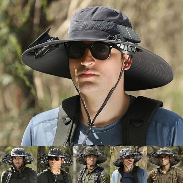 Solar Fan Outdoor Fishing Hat Charging Big Wind Summer Rim Sunblock Male Visor Fisherman Quick Dry 240603