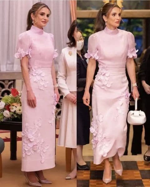 Elegant Pink Mother Of The Bride Dresses 3D Ral Appliques High Neck Ankle Length Formal Event Gowns Celebrations Memorable Wedding Guest Party Dress Back Slit Y