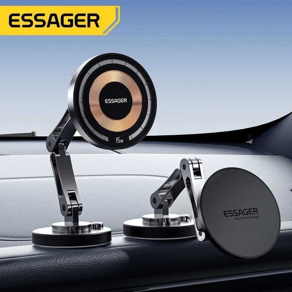 Essager Magnetic Wireless Charger Car Phone Holder 15W Fast Charging Easy Paste Mount Stand For Magsafe 15 14 13 Pro Max S2641