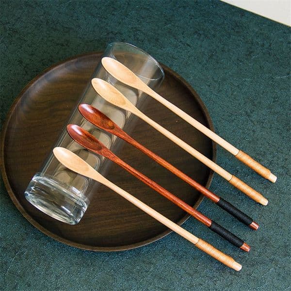 Wooden Spoons Natural Long Handle Stirring Wood Spoons for Drink Dessert Honey Coffee 20cmx1.3cm LX1702