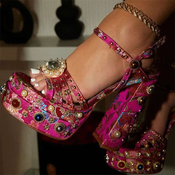 New Women Pumps High Heels Thick Platform Banquet Female Sandals Satin Big Size Fashion Runway Colorful Sexy Cool Ladies Shoes T260509