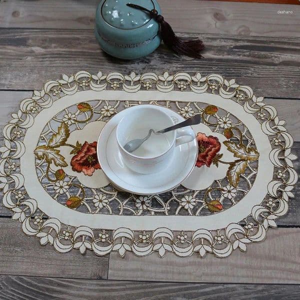 Table Mats Luxury Rose Flower Embroidery Place Mat Cloth Wedding Christmas Dining Placemat Kitchen Decoration And Accessories B2