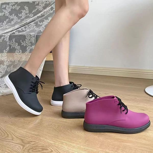 Womens Rain Boots Spring Autumn PVC Waterproof Shoes Fashion Solid Color Female Ankle Boots Women Autumn Rain Shoes Boot 240607