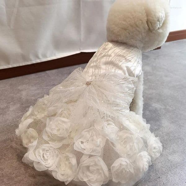 Dog Apparel Puppy Clothes 2024 Wedding Dress Bride Outfit With Lace Rose Pet Princess Formal For Small Dogs Cats
