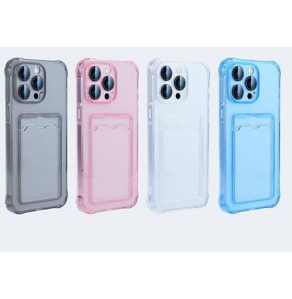 Slot Pack Soft TPU Shockproof Cases For Iphone 17 Air 16 15 Pro Max 14 Plus 13 12 11 X XS XR 8 7 Credit ID Card Pocket Clear Four Corner Anti Fall Phone Back