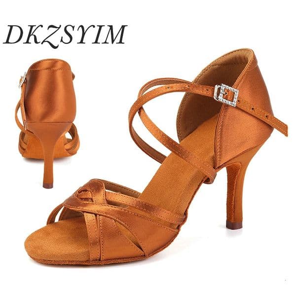 DKZSYIM Latin Dance Shoes Women Ballroom Tango Dancing Shoes Suede Soles Silk Party Salsa Dance Shoes for Ladies Sandals 240607