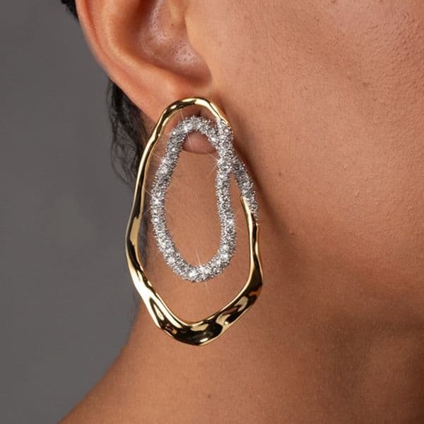 2026 Fashion Womens Earrings Diamond Paved Oval Studs Earring Stud Double Circle 18K Gold Vintage Dangles Earrings Beach Travel