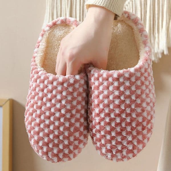 Fashion Couple Winter Toe Wrap Warm Plaid Cotton Slippers Thick Soft Sole Slides Men Women Indoor Floor Flat Home Non-Slip Shoes 240612