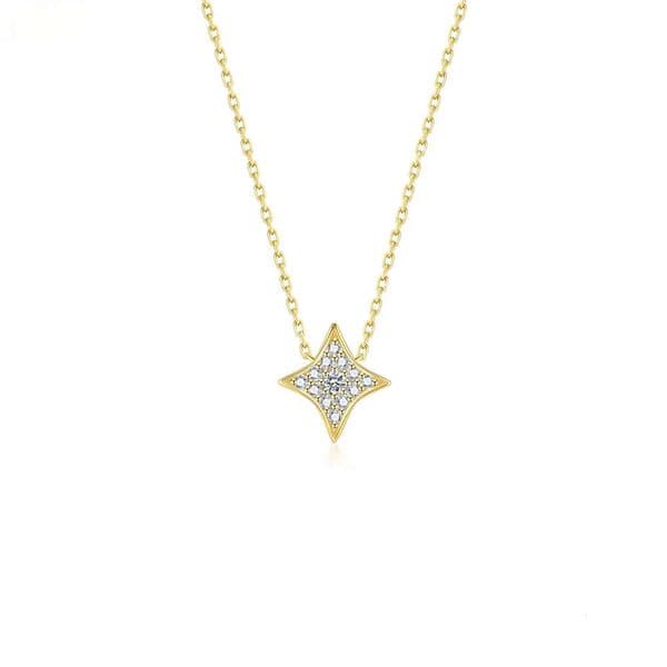 Fine Jewelry Wholesale Product Quadrangular Star Charm Real Natural Diamond Pure Gold Thin Chain Necklace Jewelry For Women