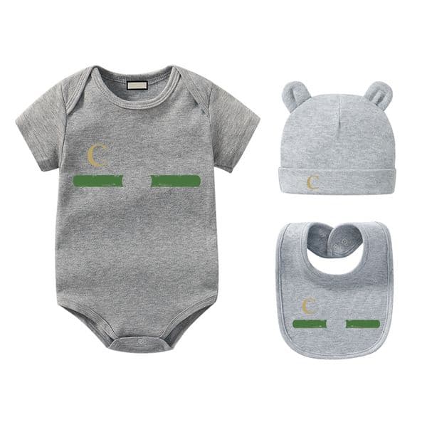 Summer Designer Baby Kids Clothing Boys Girls New Born Bodysuit Classical Brand Jumpsuits Brand Rompers Luxury Outfit Bib Hat 3pc
