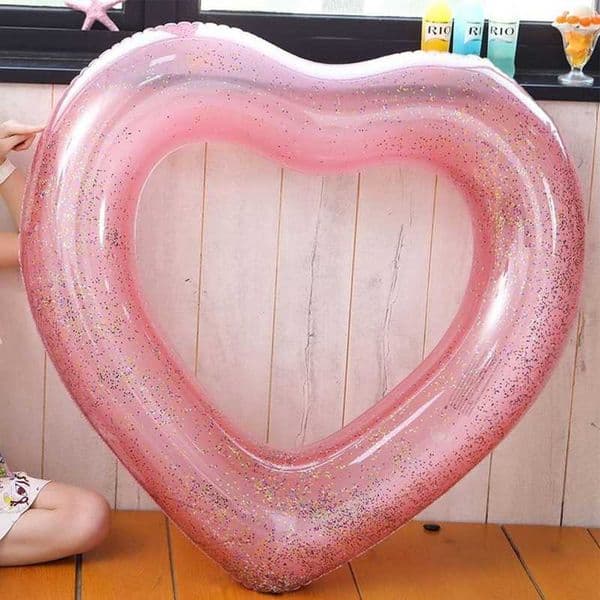 Other Pools SpasHG 1PC Inflatable Transparent Pink Heart-Shaped Glitter Swimming Ring Adult Underarm Float Ring Suitable For Pool Party SunbathingL406