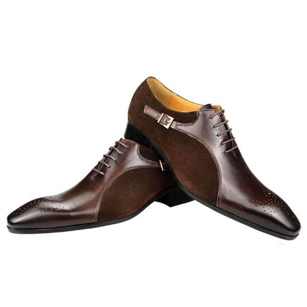 Mens Dress Wedding Man Shoe Cow Leather Genuine Fashion Brogue Handmade Patchwork Casual Business Formal Shoes