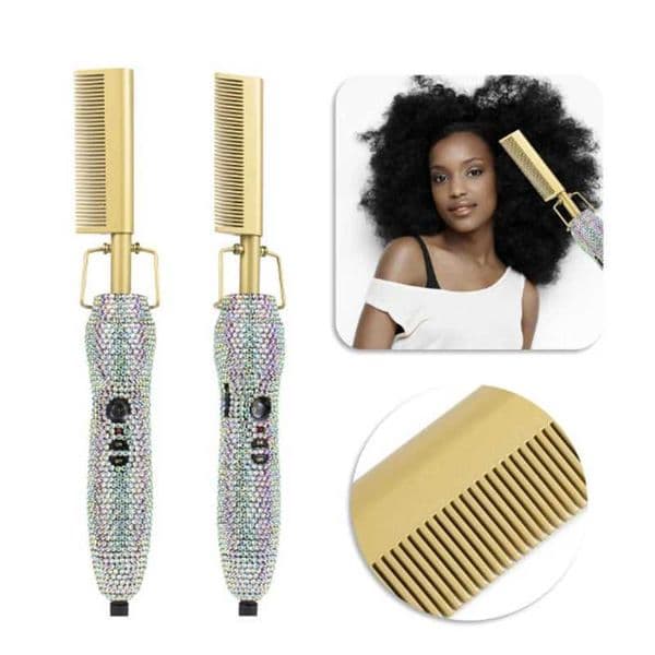 Hair Curlers Straighteners Electric Heating Comb Hair Straightening Rhinestone Hot Comb Curling Iron Heated Brush Peigne Chauffant Cheveux Peigne chaud S2461408