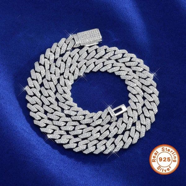 moissanite Hip Hop Jewelry 925 Silver 14mm gold Sterling Silve Chain For Men necklace miami cuban link chain necklaces