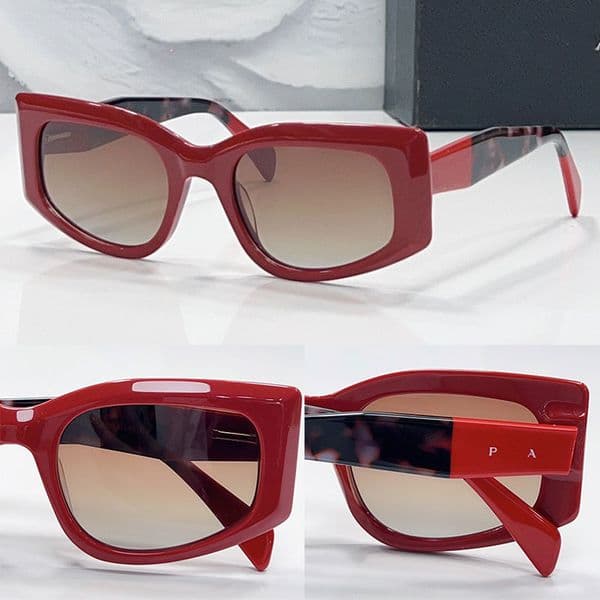 Summer Women Outdoor Rectangular Sunglasses Designer Acette Red Geometric Frame Hawksbill Color Mirror Legs Leisure Beach Holiday Color Block Sunglasses SPR6033