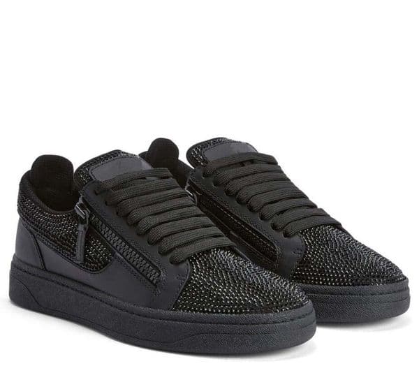 Z94 zipper shoes Men casual shoes low-top sneaker leather STRASS Rhinestone Embellished black white side zipper platform rubber sole trainers