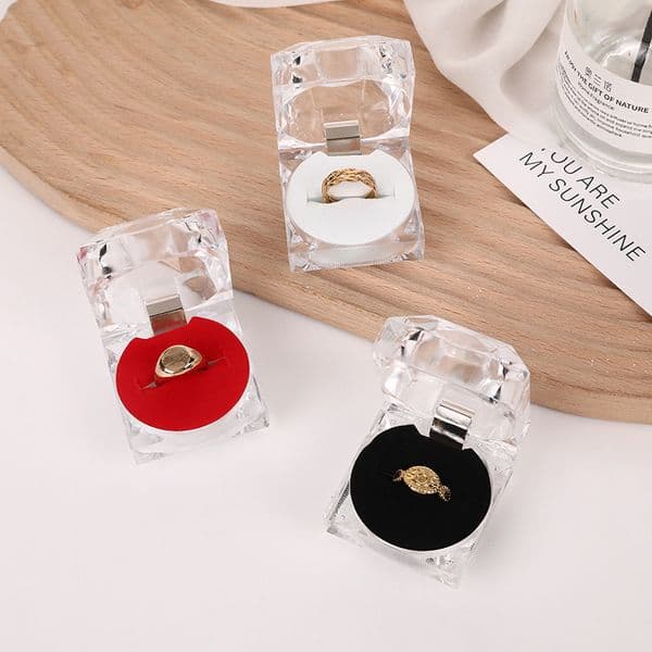 Transparent Crystal Ring Box Jewelry Packaging Box High Quality Acrylic Earring Wedding Storage Clear Packaging Gift Case J359