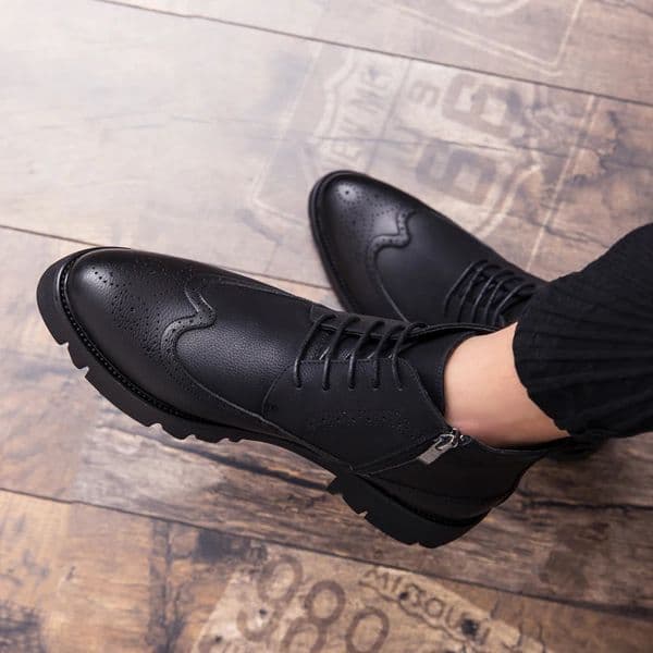 Plus Size 38~46 Mens Fashion Brock Leather Boots Men Thick bottom Ankle Boot Mens Short Boot Side ZIP High-Top Shoes Autumn 250225BJ