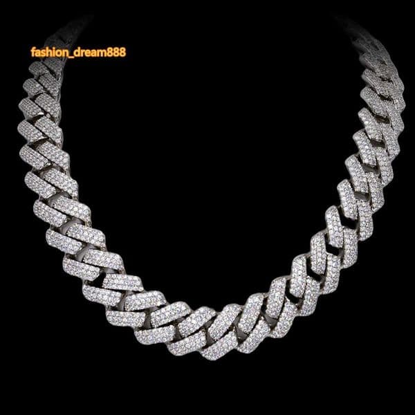 Vvs Moissanite 3 Row Rounded Diamond Cuban 925 Sterling Silver Solid Silver Miami Cuban Link Chain Fully Ice Out Hip Hop Jewelry