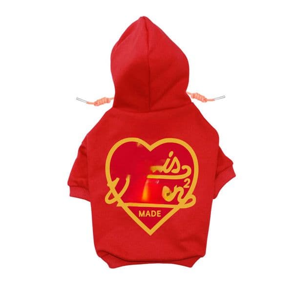 Designer Brand Apparel Cotton Soft Warm Hoodie Sweater with Heart Pattern, Pet Winter Coat, Cold Weather Clothes for Small Dog A865