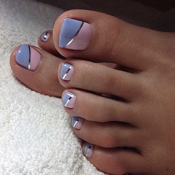 24 Pack French Colorblock Finish Fake Toenails Full Coverage Waterproof False Toenails Manicure Embossing Tape Designs
