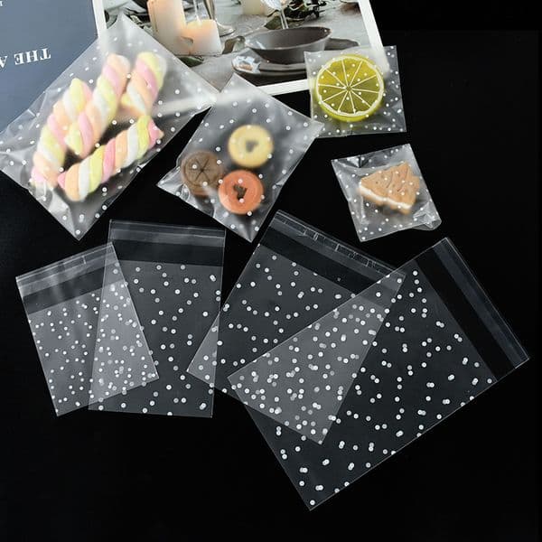100Pcs Plastic Transparent Cellophane Polka Dot Cookie Gift Bag Self Adhesive Candy Bags For Wedding Birthday Party B2