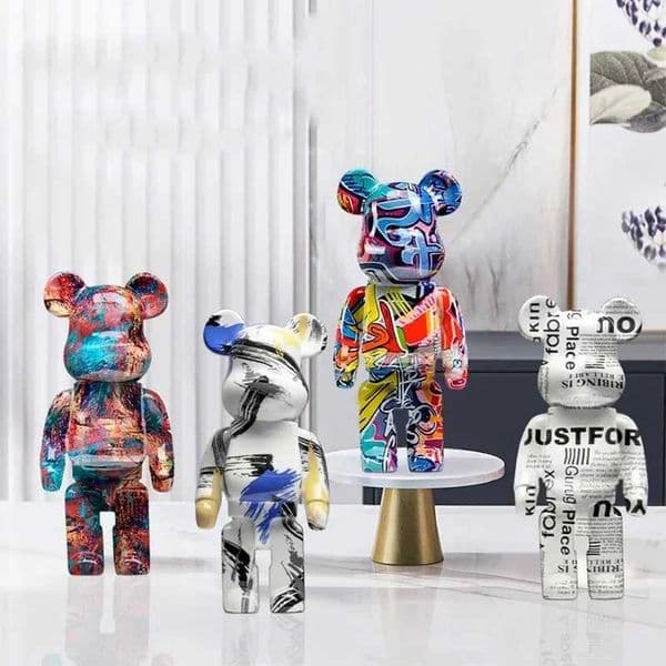 Action Figure Toys Bear Bricks Statues - Colorful Graffiti Violent Bear Resin Desk Decorations w250428 W250721