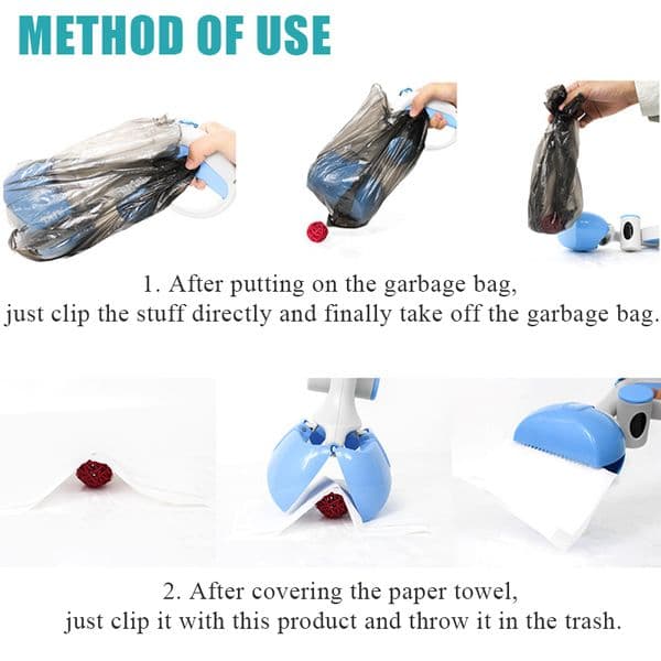 Pet Pooper Scooper Dogs Outdoor Pick Up Excreta Cleaner with 1 Roll Bags Pet Feces Cleaner Picker Cleaning Tools For Dogs Puppy