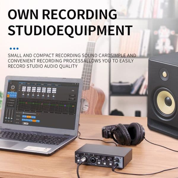 USB Audio Interface Sound Card With Monitor Mixing Console Power Sound Mixer AMP for Guitarist Vocalist Podcaster Or Producer