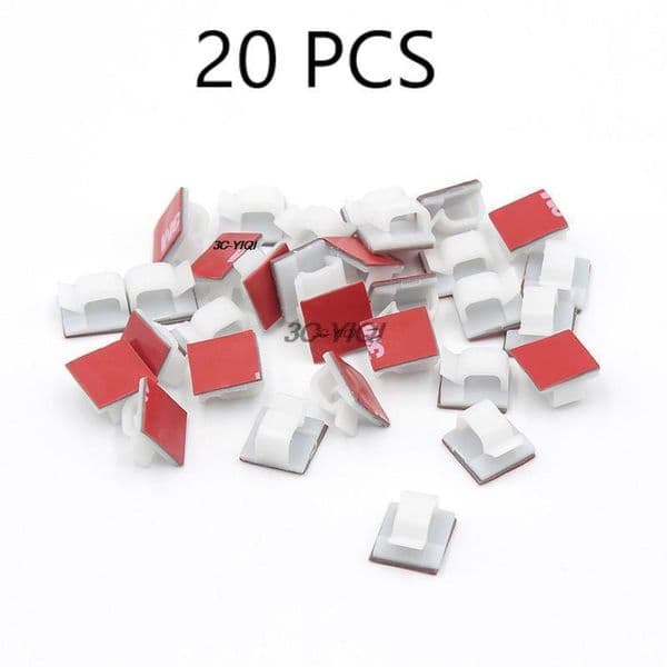 20 Pcs Self-adhesive Wire Tie Cable Clamp Clips Holder for Car Dash Camera GPS Headphone Table Desk Storage