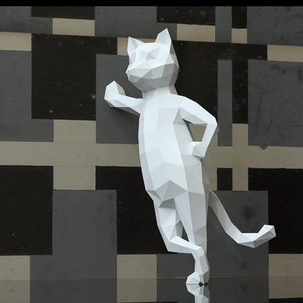 3D Standing Cat Paper Craft Cool Kitten Models Sculpture Home Desktop Decorations Animals Ornament Origami Adult Toys Gifts