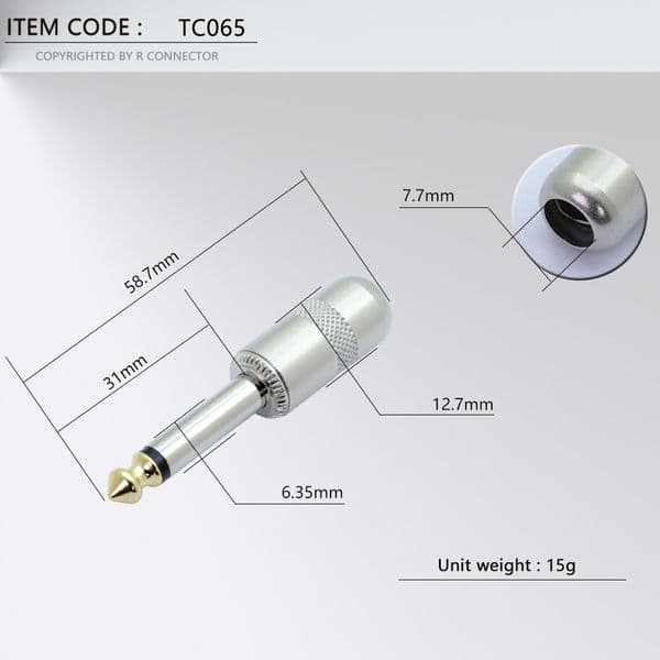 1pc 6.35mm Mono/Stereo 1/4 inch Plug Jack Male Connector Gold Plated Guitar Effects Pedal Microphone Connector