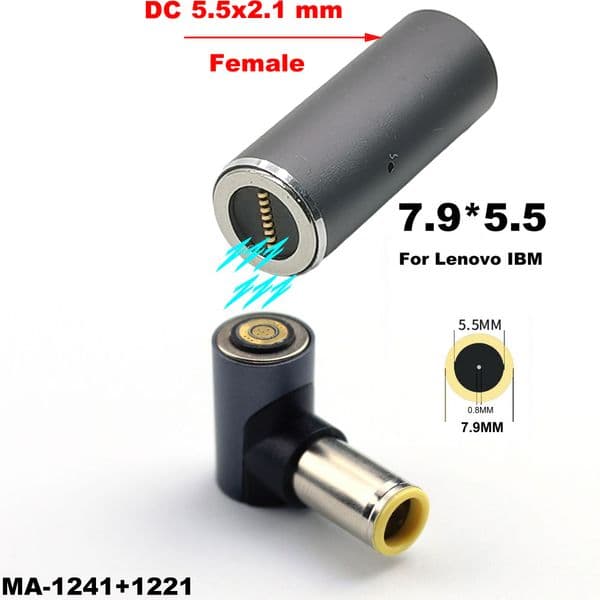 1set 8P Magnetic Fast Charging adapter 100W DC 5.5x2.1mm Female to 8Pin Round Connector to DC Plug Laptop Power Supply Charger