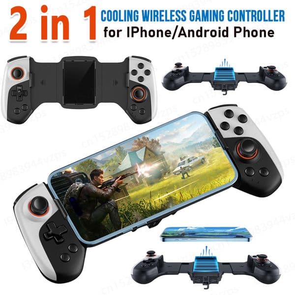 2 in 1 Telescopic Gamepad Type C Cooling Mobile Phone Controller Dual Joystick 300mAh for iPhone Android Phone Switch PC