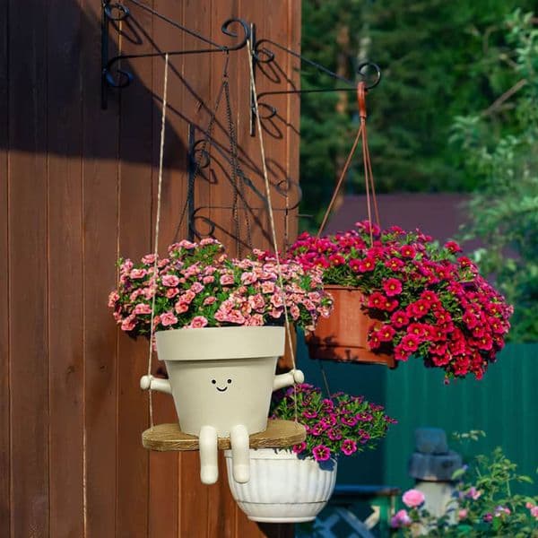 Lovely Swing Face Planter Pot Resin Succulent Plants Hanging Swing Face Planter Creative Flowerpot Home Garden Patio Accessories