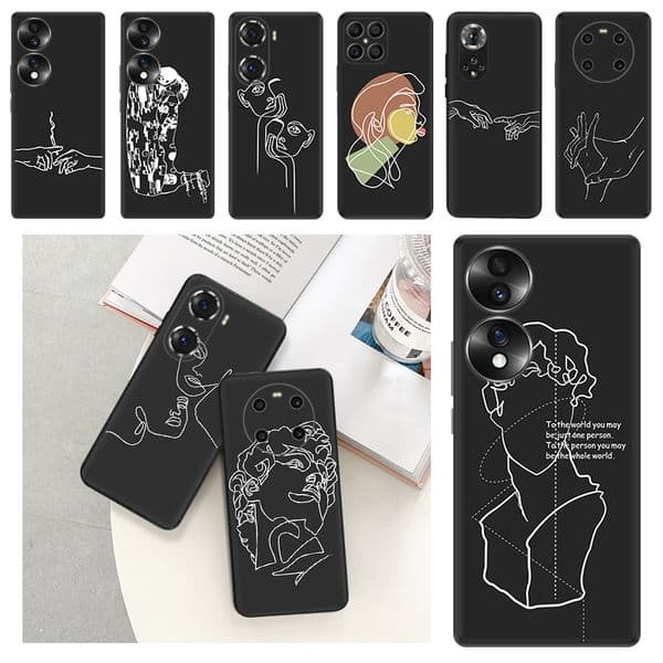 Soft Case for Honor X6 X7 X8 4G 70 Lite X8A 5G 90 50 20 X9A Magic 5 4 Pro Michelangelo David Line Art Black Phone Cases Cover