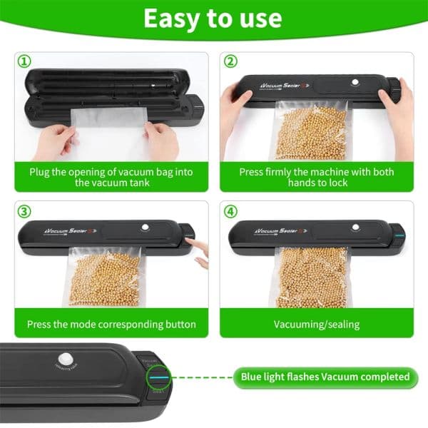 Portable 220V/110V Vacuum Sealer Packaging Machine with Free 10pcs Vacuum Bags Household Black Food Vacuum Sealer