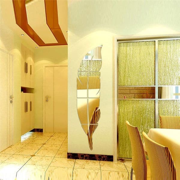 Cm Acrylic Mirrored Decorative Sticker Wall Art Big Feather Mirror Decorative Wall Stickers Decal Bedroom Room Decor