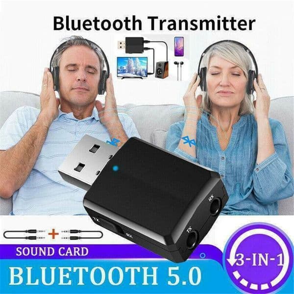USB Bluetooth 5.0 Transmitter Receiver 3 in 1 EDR Adapter for TV PC Headphones