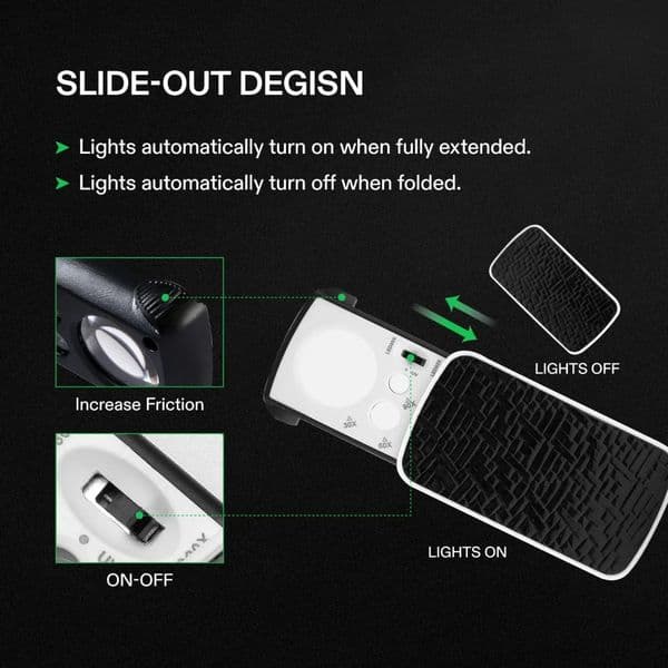 Slide-Out Jewelry Loupe Magnifier 30X 60X 90X Jewelers Loupe Loupe Magnifying Glass With 3 Light For Coins Stamps
