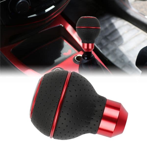 Universal Gear Shift Knob Aluminum Alloy Leather Nonslip Shifter Collar 5Speed Manual Shift Lever Gear Shift Knob Cover Protect