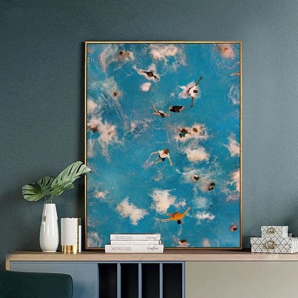 Character Canvas Painting Summer Swimming Pool Aerial Photography Party Nordic Blue Wall Art Prints Posters Picture Room Decor
