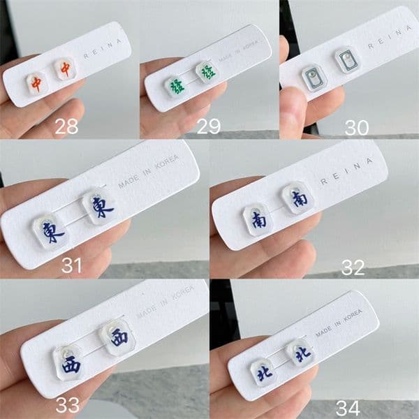 6 Pcs Small And Exquisite Chinese Character Mahjong Earrings Resin Stud Earring Gothique Accessories Jewelry for Girl