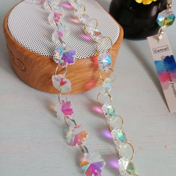 Camal 100cm/3.3ft AB Color Snowflake 14mm Crystal Beads Chain Garland Chandelier Lamp Part Curtain Craft Ornament Christmas Hang