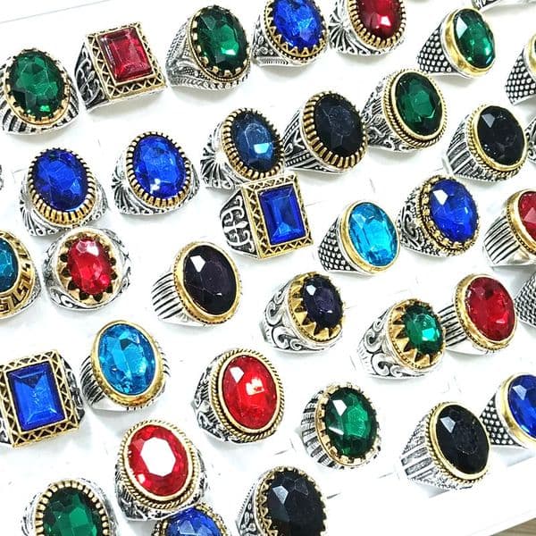Wholeseale lots 20pcs Clear Stone Silver Plate Gold Plate Charm Ring Men Vintage Alloy Crystal Rings Wedding Jewelry