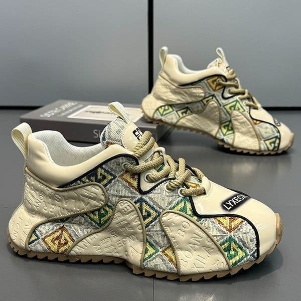 Men's Shoes New Breathable Soft-Soled Clunky Shoes Thick-sole Heightened Athleisure Trend Shoes Khaki Free shipping