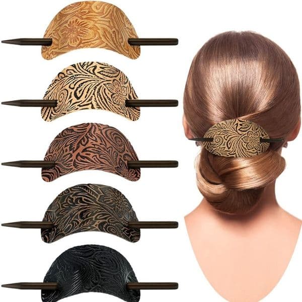 Faux Leather Oval Shape Stick Hair Slide Ponytail Holders Hair Barrette Hair Pins Hair Sticks Hair Tie