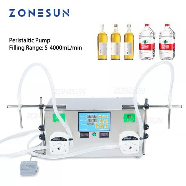 ZONESUN Semi-automatic Liquid Filling Machine Peristaltic Pump Double Nozzles 4L Gel Beverage Perfume Water Bottles Machines