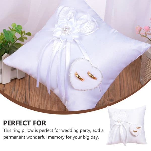 Rings Pillow Wedding Holder Heart-shaped Bearer for White Marriage Floral Container
